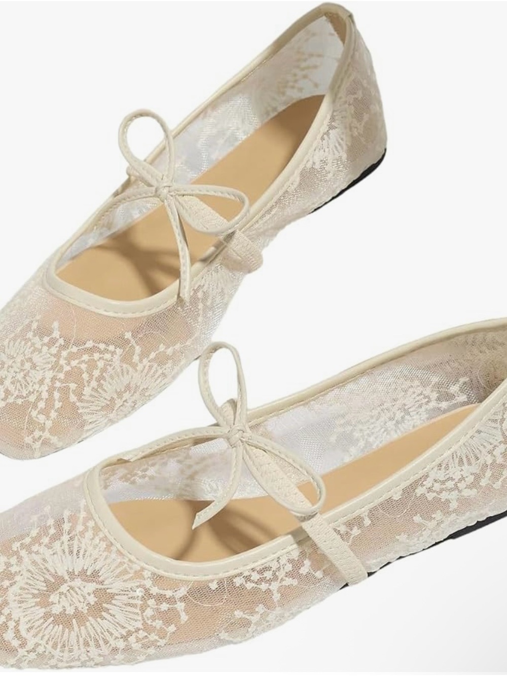 Elegant Lace Ballet Flats in Cream-8.5